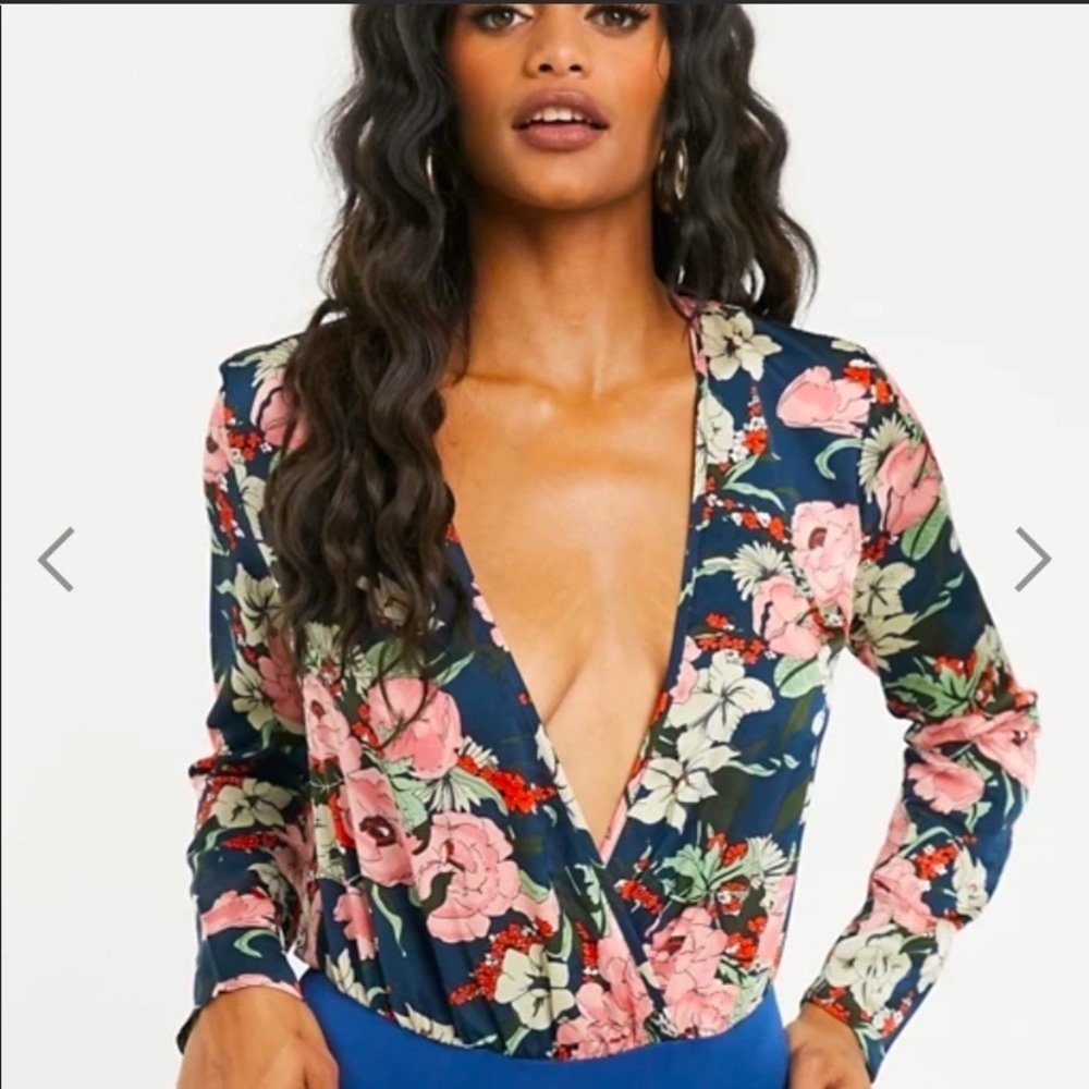 “MISSGUIDED” Floral Faux Wrap BodySuit